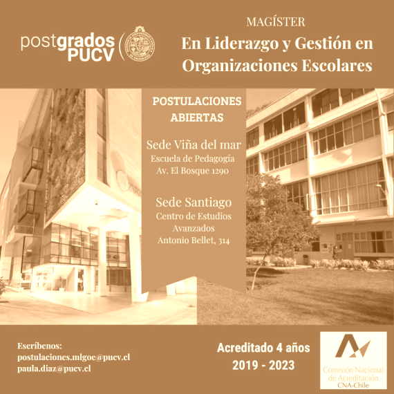 Postulaciones abiertas a Magíster en Liderazgo y Gestión en Organizaciones Escolares PUCV 2023