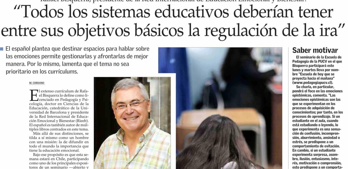 El Mercurio | Entrevista a Rafael Bisquerra “Todos los sistemas educativos deberían tener entre sus objetivos básicos la regulación de la ira”